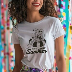 White Hot Ghoul Summer Graphic Tee Whimsigoth Funny Skeleton T-Shirt